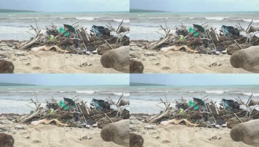 热带海边的污染，到处都是垃圾，生态灾难，印尼的灾难高清在线视频素材下载