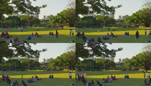 晴朗的傍晚台北城市拥挤的公园广场全景4k时间流逝台湾高清在线视频素材下载