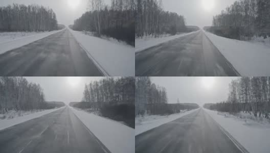 灰色冬日驾驶的POV高清在线视频素材下载