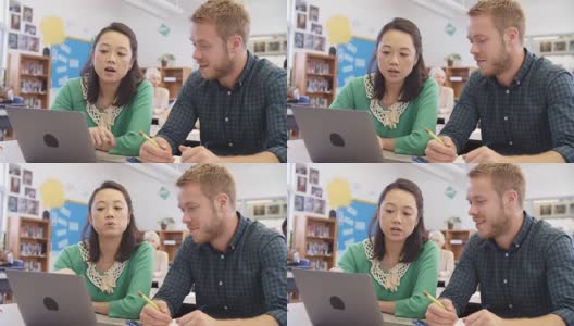 成人教育教师和学生使用笔记本电脑，拍摄在R3D高清在线视频素材下载