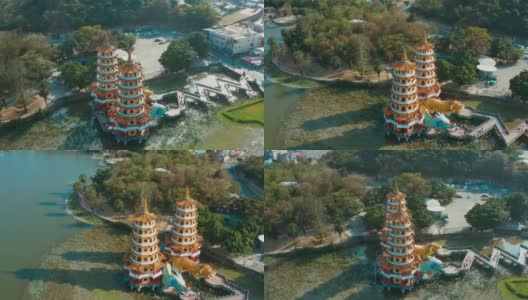 台湾高雄莲花池的龙虎塔高清在线视频素材下载