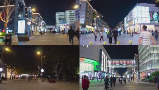 夜光照亮杭州市著名的湖区步行街，步行街全景，时光流逝4k中国高清在线视频素材下载