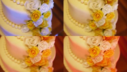 轻音乐闪烁在可食用的玫瑰从甜美乳香的生日蛋糕高清在线视频素材下载