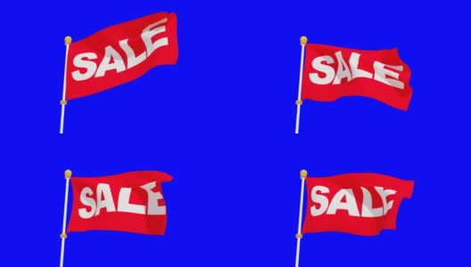 在蓝色基调的背景上挥舞着红色的销售旗帜。高清在线视频素材下载