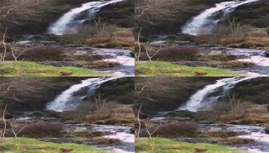 春天早晨的苏格兰瀑布高清在线视频素材下载