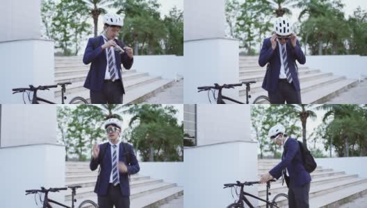 亚洲男人骑自行车上班高清在线视频素材下载
