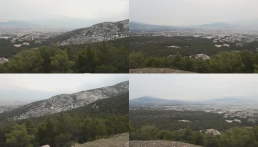 从帕内斯山上俯瞰希腊阿提卡的全景高清在线视频素材下载