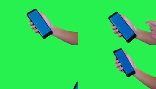 女性手的蓝屏手机高清在线视频素材下载