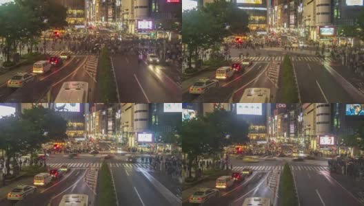 涉谷路口夜间交通混乱，倾斜时间延迟高清在线视频素材下载