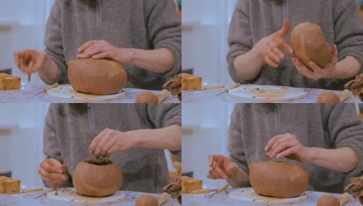 专业男陶工制作陶罐高清在线视频素材下载