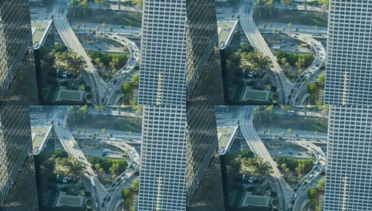 洛杉矶市中心从屋顶空中高速公路日时光流逝高清在线视频素材下载