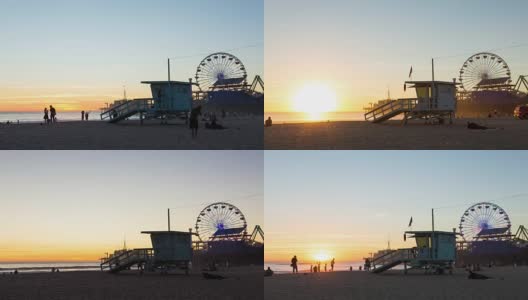 圣塔莫尼卡码头，洛杉矶日暮日落时间高清在线视频素材下载