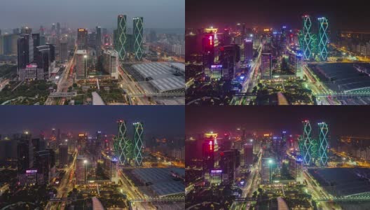 中国白天到晚上日落深圳城市屋顶全景4k时间流逝高清在线视频素材下载