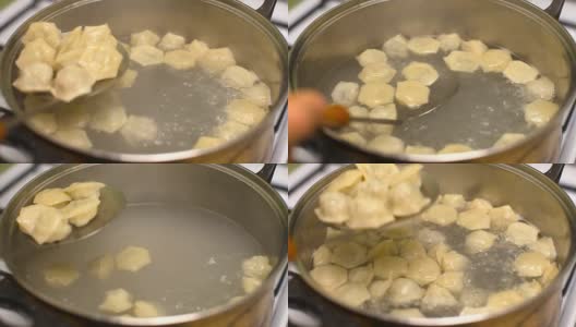 煮饺子时，把一锅热水放在炉子上烧开高清在线视频素材下载