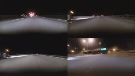 GoPro安装在汽车保险杠上，在夜间通过社区和高速公路上以10倍的速度行驶高清在线视频素材下载