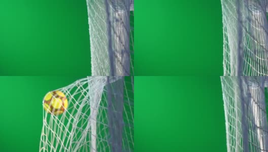 色度键绿色屏幕-足球，得分足球进球网-超级慢动作高清在线视频素材下载