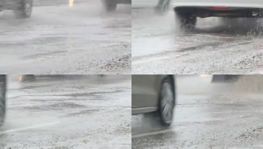 雨天在城市道路上行驶的汽车。高清在线视频素材下载