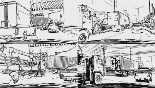 动漫卡通素描，交通上的道路高清在线视频素材下载