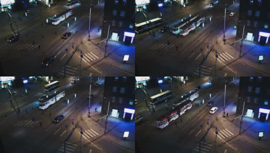 爱沙尼亚塔林傍晚的城市交通。有公共交通的十字路口高清在线视频素材下载