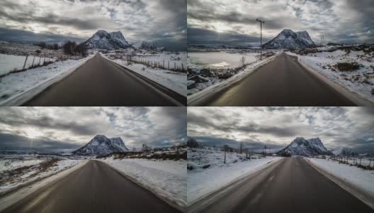 驾车穿过斯堪的纳维亚半岛的冬季景观高清在线视频素材下载