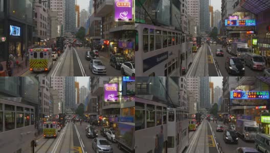香港城市晚上时间电车交通街道道路旅行全景4k中国高清在线视频素材下载