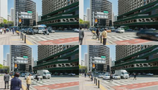 慢镜头:韩国首尔市中心和市政厅区域的行人高清在线视频素材下载