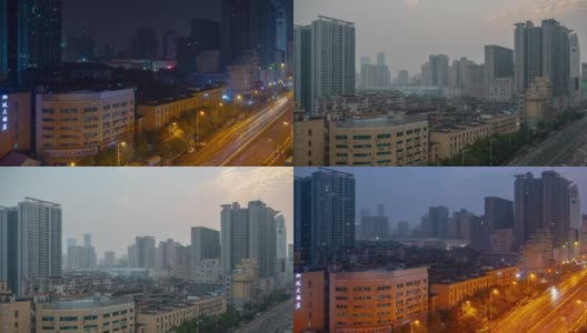 夜光长沙城市交通街道屋顶全景时间间隔4k中国高清在线视频素材下载
