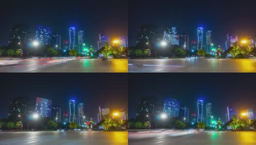 夜间照明杭州市区交通街道十字路口延时全景4k中国高清在线视频素材下载