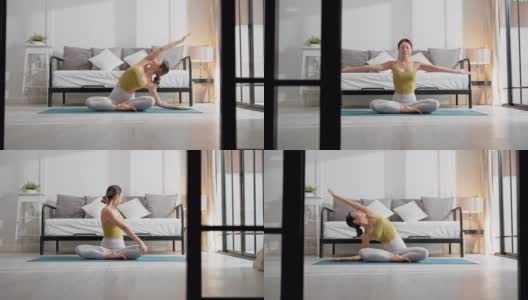 亚洲美女在家练习瑜伽高清在线视频素材下载