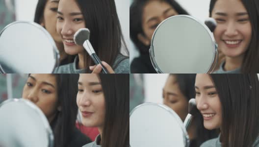 两个亚洲女人在家里化妆高清在线视频素材下载