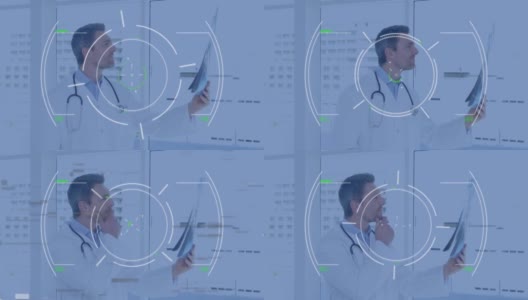 白种男医生手持x光片的范围扫描动画高清在线视频素材下载