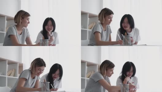 一起做作业的同学友谊学习的女生高清在线视频素材下载