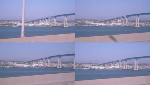 Car POV在圣地亚哥码头和桥，慢镜头180fps高清在线视频素材下载