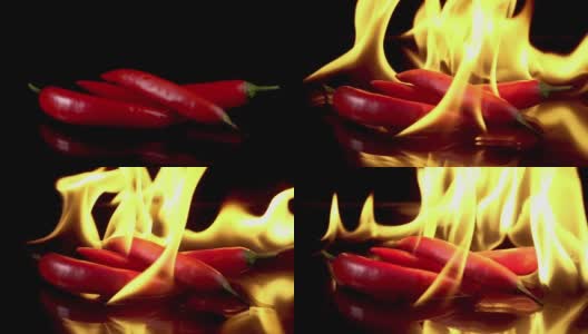 红辣椒在火焰中燃烧高清在线视频素材下载