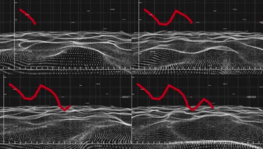 红色的图形在数字浪潮中移动高清在线视频素材下载