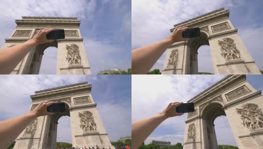 在巴黎凯旋门上拍摄4K慢镜头自拍的观点高清在线视频素材下载