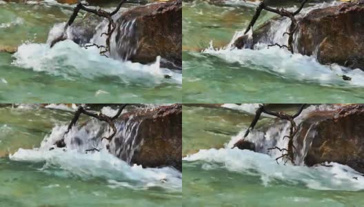 山中河中有大石头4k高清在线视频素材下载