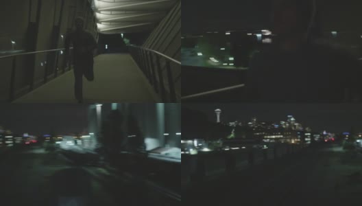 Man Running at Night Alone in Dark City高清在线视频素材下载