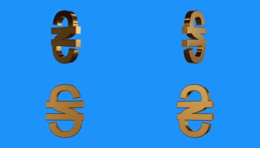 金色乌克兰格里夫纳标志旋转动画无缝循环在蓝色背景-新的质量独特的金融业务动画动态视频片段高清在线视频素材下载