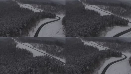飞越北部冬季森林上空，鸟瞰图高清在线视频素材下载