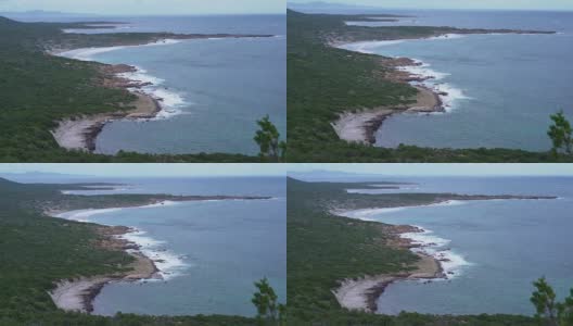 科西嘉岛的海岸线，阴天的海滩和美丽的自然风光高清在线视频素材下载