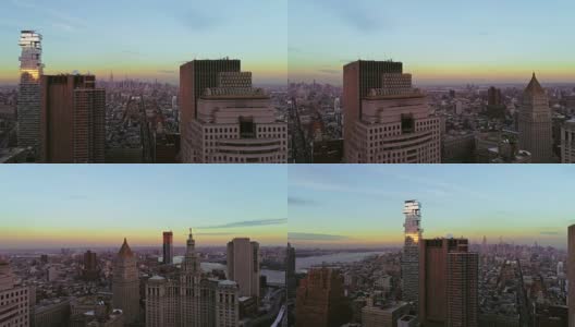 纽约市曼哈顿市中心的高架全景黄昏。360度全景相机旋转。高清在线视频素材下载