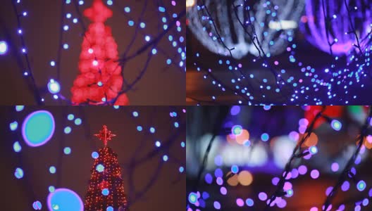 霓虹灯，树木，夜晚，城市，汽车驾驶高清在线视频素材下载