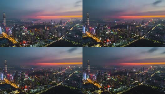 中国深圳市景日落天空市中心航拍全景4k时间间隔高清在线视频素材下载