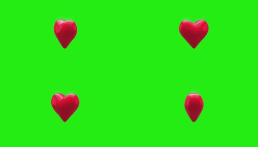 红色的心在绿色的背景下转动并爆炸高清在线视频素材下载
