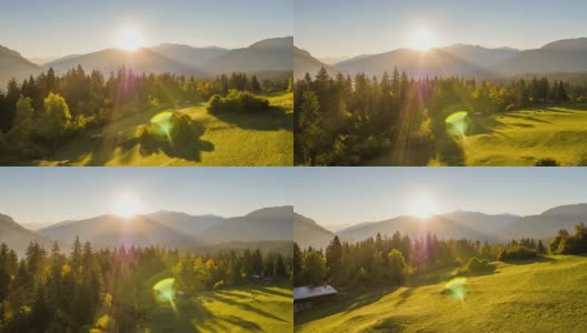 日出山脉田野瑞士航拍4k高清在线视频素材下载