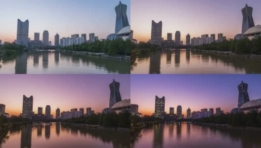 杭州的市容从日落到夜晚，时光流逝高清在线视频素材下载