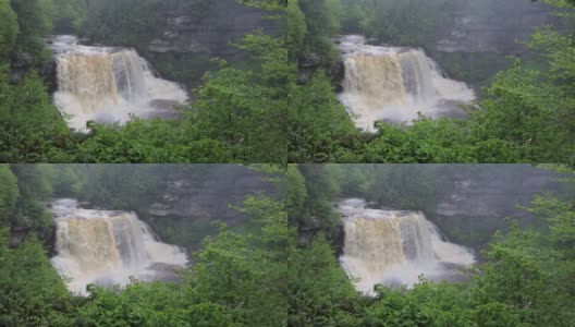 绿色景观与黑水瀑布高清在线视频素材下载