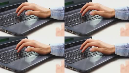 一个人正在笔记本电脑里输入文字特写。致力于远程访问。一个自由职业者在家工作。电脑后面的那个人高清在线视频素材下载
