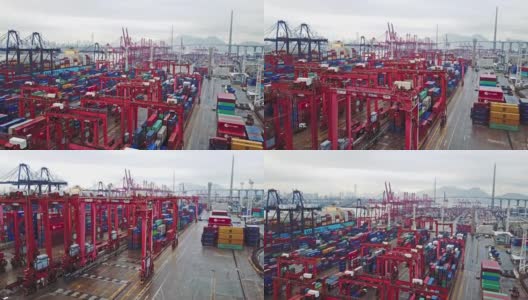 香港。2月20日。鸟瞰图巨大的工业港口与集装箱和巨大的船舶。高清在线视频素材下载
